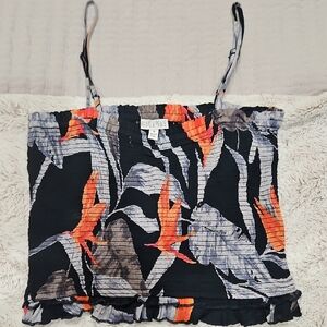 Patrons of Peace Black Floral Smocked Cami with Orange Accents